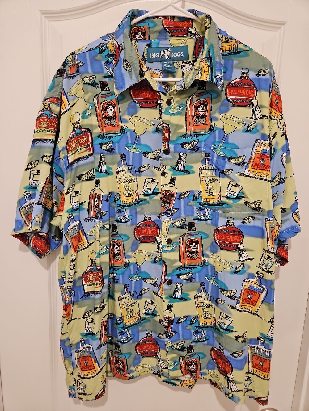 Big Dogs Jose Perro PuP-Ron Tequila Margarita Hawaiian Camp Shirt Large Rayon
